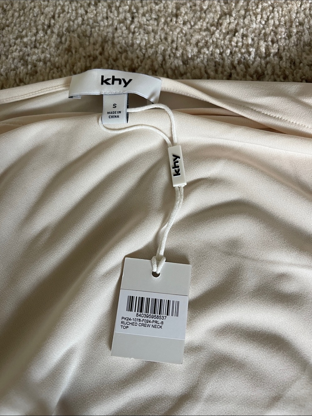 Bundle of 2 NWT Khy asymmetrical ruched short sleeve tops, black / cream, small - Picture 3 of 5